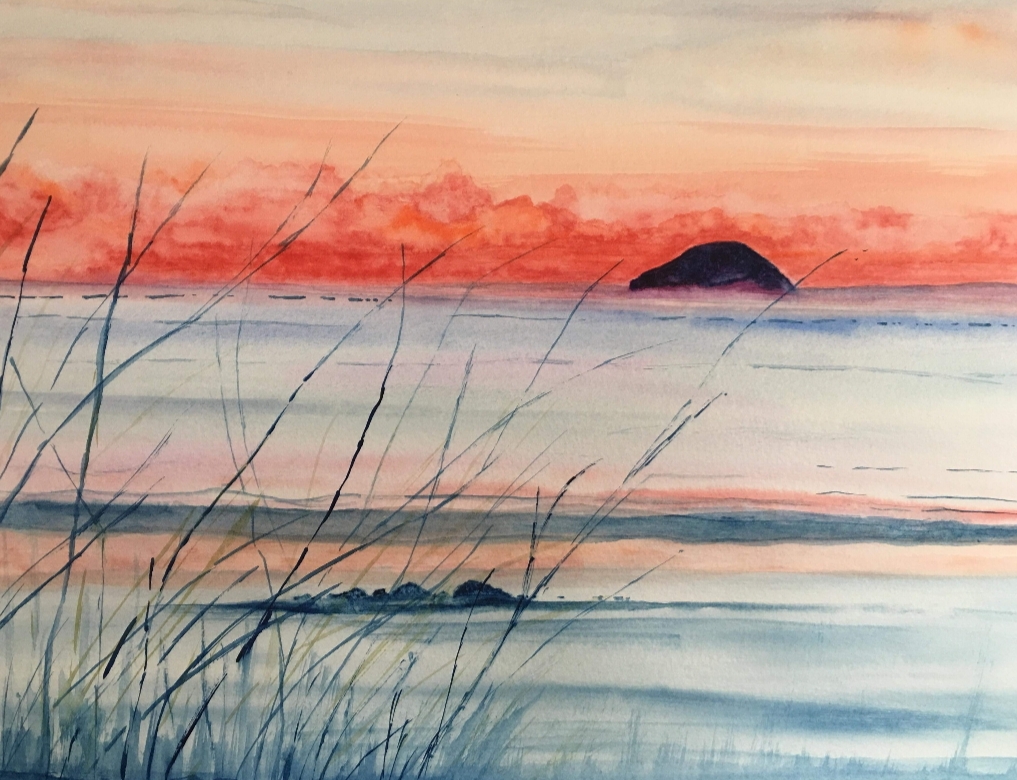 Autumn sunset at Girvan Beach Genuine Framed watercolour by Colmonell artist Nan Wood 21 x 17 inches £125