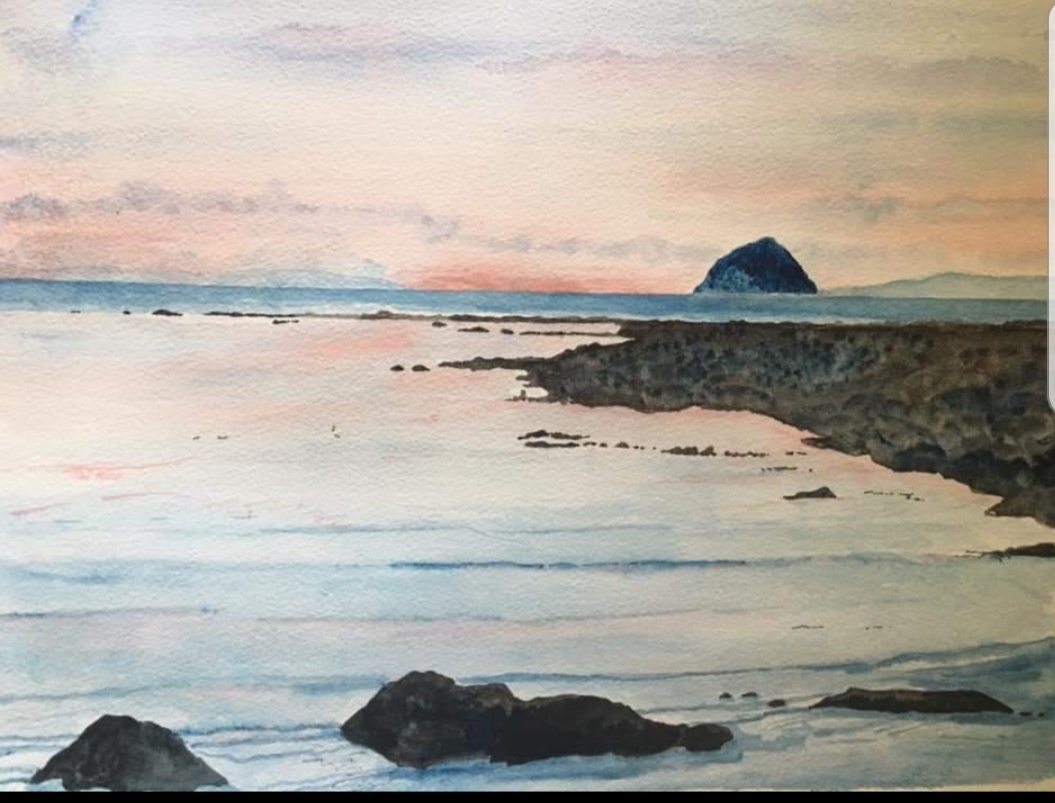 Sunset at Ballantrae Beach Genuine signed Framed watercolour by Colmonell artist Nan Wood 21 x 17 inches £125