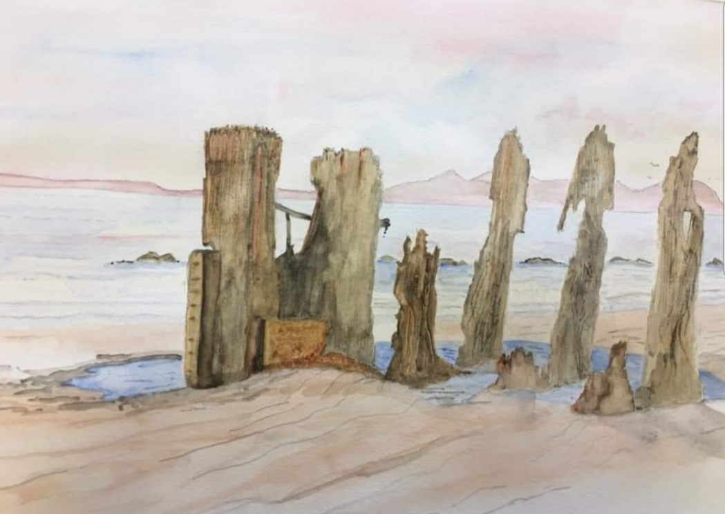 The Old Pier, Ardrossan Beach Original framed watercolour 21 x 17 inches £125